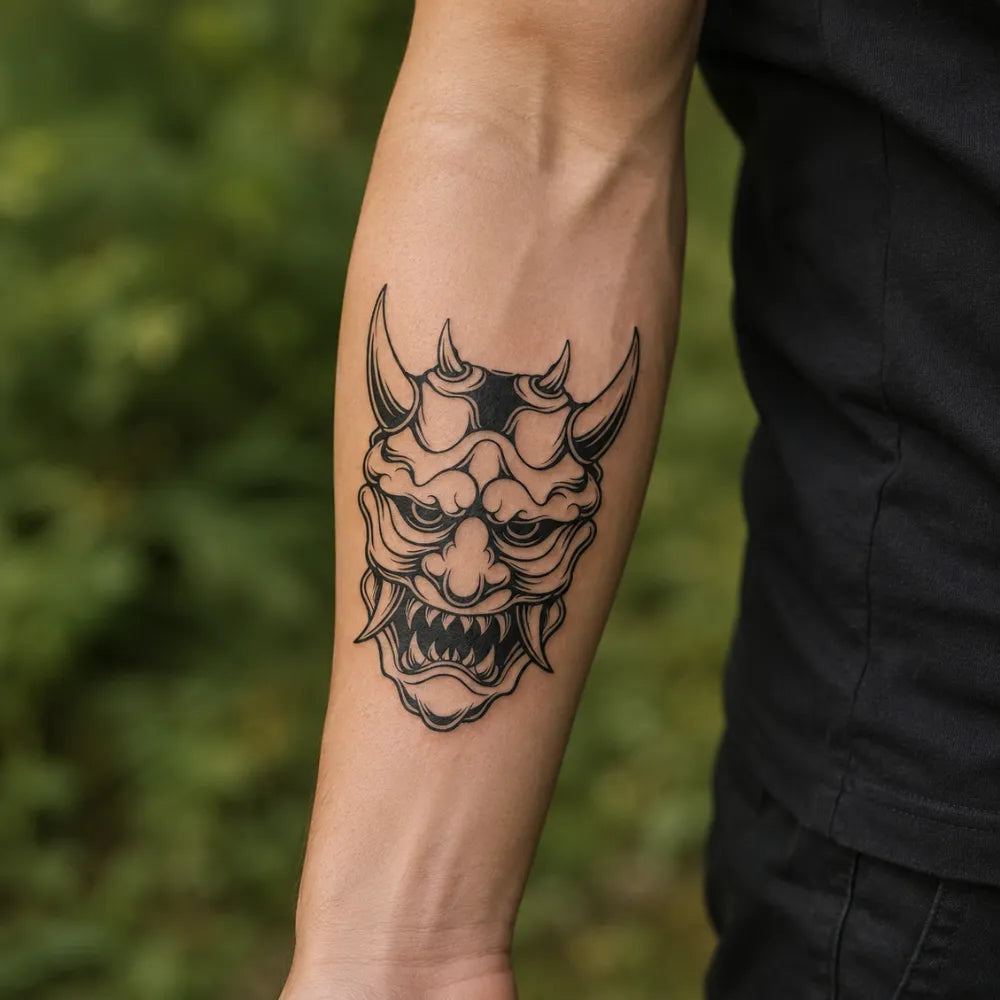 SafeTatt — Oni Mask · fotografie tetování na kůži